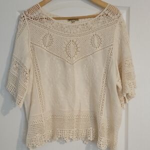 Democracy Crochet Lace Blouse Women’s Large Boho Short Sleeve NWOT